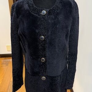 Tory Burch Navy and Gold Chain Detail Real Fur coat . Size M. Authentic